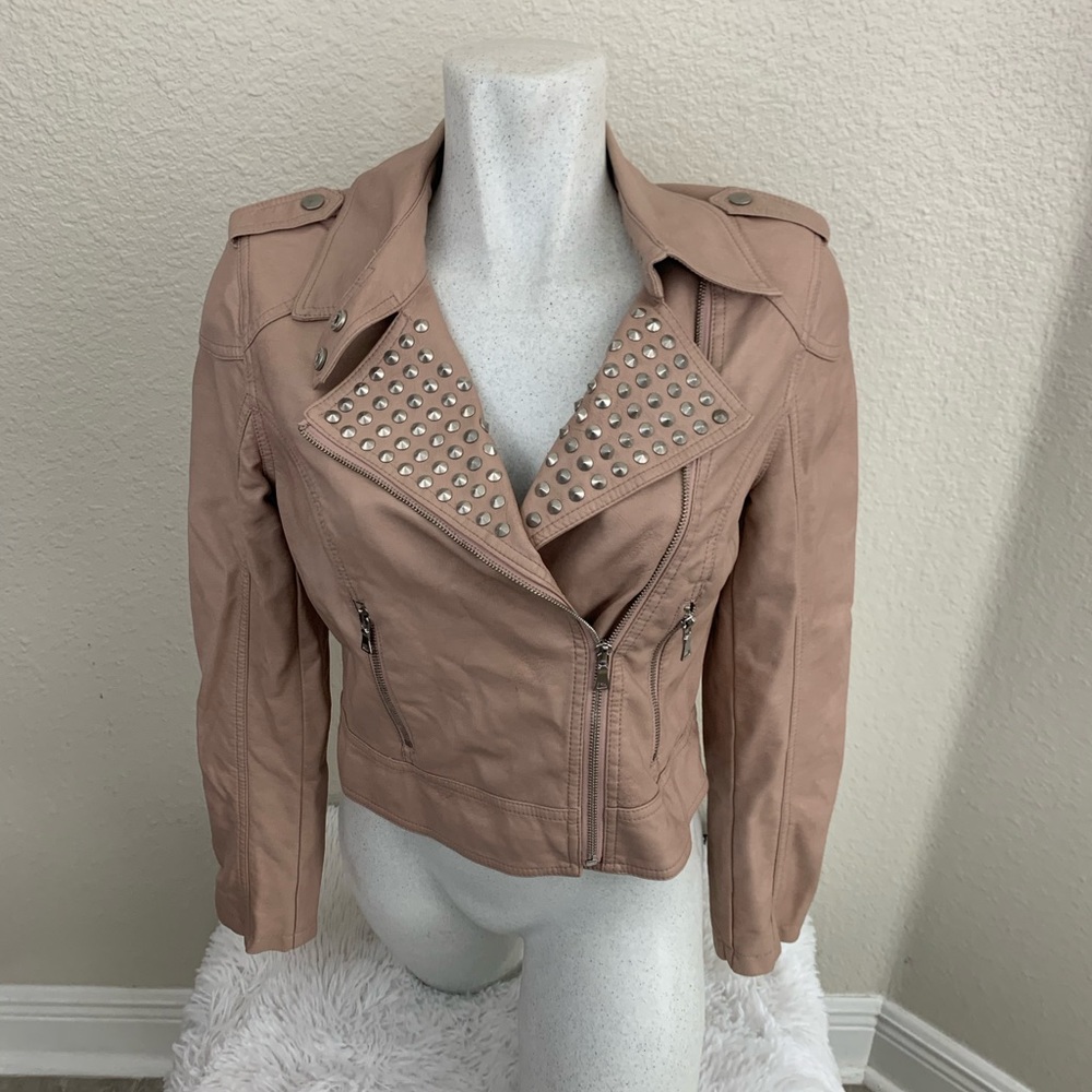 Bar III Women Moto Jacket Full Zip Faux Leather L